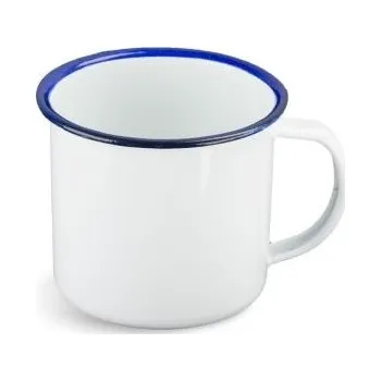 HIGHLANDER Hrnek 0,3 l průměr 8 cm smalt BÍLÝ modrý lem