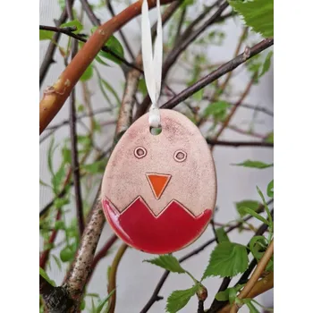 Keramické vajíčko malé závěsné červené