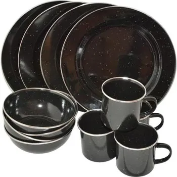 Kempingové nádobí AB Nádobí WESTERN smaltová sada s lemem 12 ks ČERNÉ
