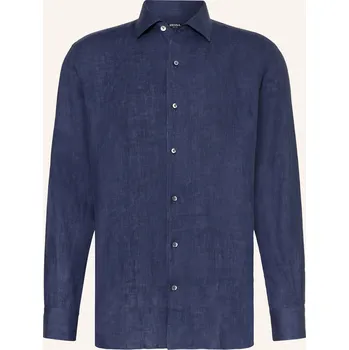 Pánská košile Zegna Pánská Lněná Košile Oasi Comfort Fit, tmavě modrá, 44