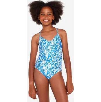 Dámské plavky DECATHLON Dívčí jednodílné plavky nastavitelné se zkříženými ramínky 500 Caly 12 LET MODRÁ