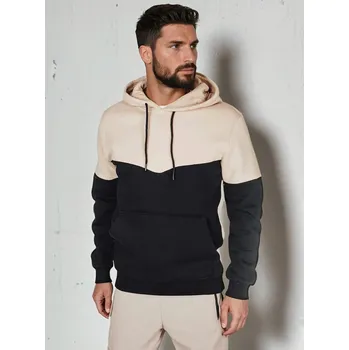 Pánská mikina Béžovo-černá pánská basic mikina s kapucí BX5880 Velikost: 2XL