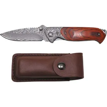 Bojový nůž FOX Outdoor Nůž zavírací "Damašek" dřevěná střenka kožené pouzdro
