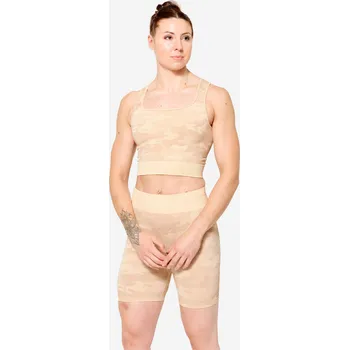 Pánské tričko DOMYOS Dámský fitness Crop top XS BÉŽOVÁ|KAŠTANOVÁ