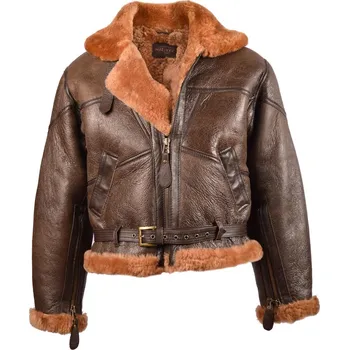 Pánský bomber MIL-TEC® Bunda kožená UK BOMBER RAF s límcem HNĚDÁ