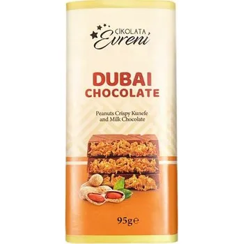 Čokoláda Evreni Dubajská mléčná čokoláda s arašídovou náplní s těstovými nudlemi kadayif 95 g