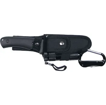 Sebeobrana MFH Nůž s pevnou čepelí zavírací nůž svítilna karabina ČERNÝ
