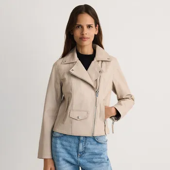 Reserved - Kožená bunda biker - tělová - YH513-02X - YH513-02X-M