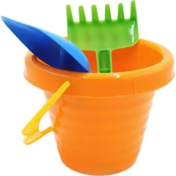 Hračka na písek PL Sada na písek vroubkovaný kyblík + lopatka a hrábě mix barev v síťce