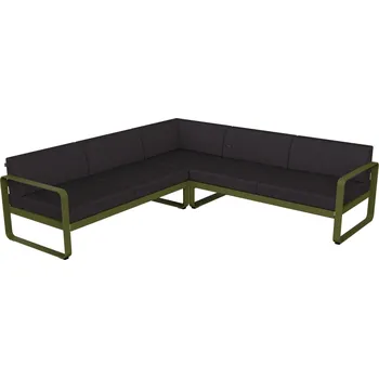 Zahradní pohovka Tmavě šedá zahradní rohová pohovka Fermob Bellevie 231 cm se zelenou podnoží