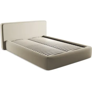 Postel Béžová čalouněná dvoulůžková postel s úložným prostorem s roštem 140x200 cm Kiana – Makamii ID_1736410