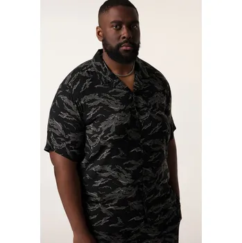 Pánská košile STHUGE, Plus size Košile STHUGE, krátké rukávy, Cuba límeček, plošný potisk, hranatý střih, do 8XL pro plnoštíhlé nadměrná velikost, 836891110-1456, šedý, 7XL, Plus size oblečení, Oblečení pro vysoké muže, Nadměrné velikosti, Oblečení pro plnoštíhlé.