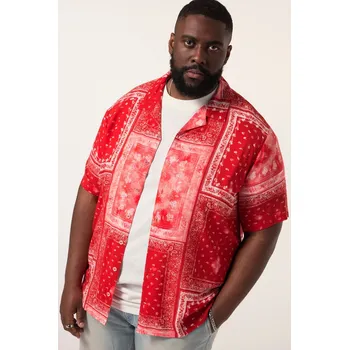 Pánská košile STHUGE, Plus size Košile STHUGE, krátké rukávy, Cuba límeček, plošný potisk, hranatý střih, do 8XL pro plnoštíhlé nadměrná velikost, 836892534-1459, červený, XL, Plus size oblečení, Oblečení pro vysoké muže, Nadměrné velikosti, Oblečení pro plnoštíhlé.