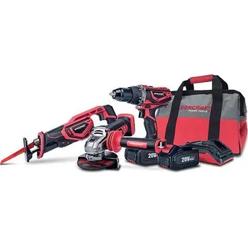 Vrtačka Set Worcraft WSET-02, S20Li chvostová píla, uhlová brúska, skrutkovač, nabíjačka, 2x accu + brašňa