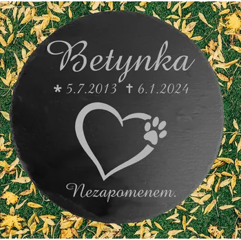 Smuteční dekorace JWD Náhrobek pro psa s textem z břidlice s ornamenty. Zvířecí náhrobek., kulatá 30 cm