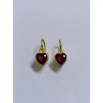 Náušnice Zlaté dětské naušnice srdíčka s rubínem