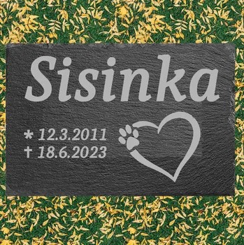 Smuteční dekorace JWD Náhrobní deska pro psa z břidlice. Vzpomínka na pejska s fotkou. 20x20