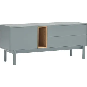 Televizní stolek Modrošedý lakovaný dubový TV stolek Teulat Corvo 140 x 40 cm