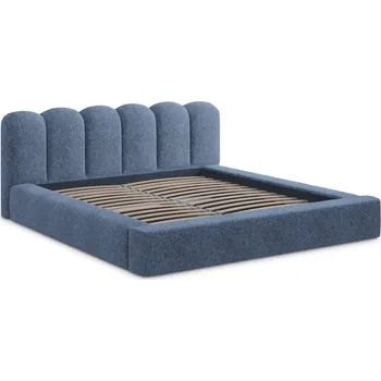 Postel Modrá čalouněná dvoulůžková postel s úložným prostorem s roštem 140x200 cm Mano – Makamii ID_1730724