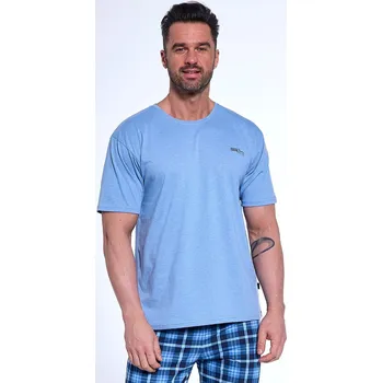 Pánské pyžamo Modré pánské dlouhé pyžamo s károvanými kalhotami Cornette Strong 134/179 kr/r S-2XL Velikost: XXL, Barva: Modrá