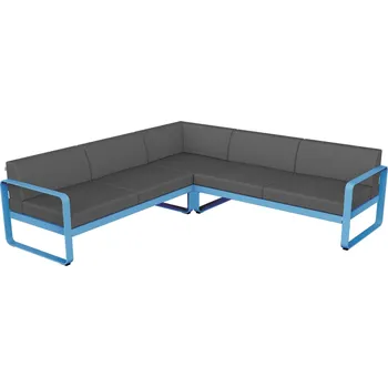 Zahradní pohovka Šedá zahradní rohová pohovka Fermob Bellevie 231 cm se světle modrou podnoží