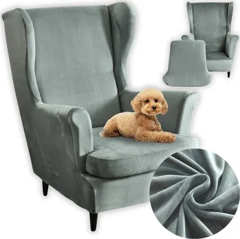 Napínací potah Potah na křeslo ušák MORE&DECO velur šedý elastický