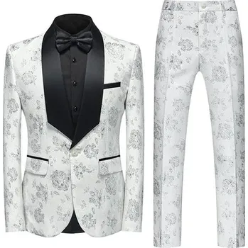 Pánský oblek Vyšívaný pánský oblek na ples a svatbu Velikost: 3XL, Barva (Varianta): Sada 2 ks bílá