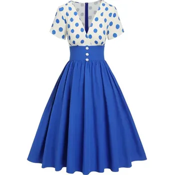 Dámské šaty Retro šaty s puntíkatým topem Barva: Modrá, Velikost: M