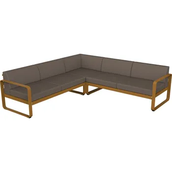 Zahradní pohovka Šedohnědá zahradní rohová pohovka Fermob Bellevie 231 cm s hnědou podnoží