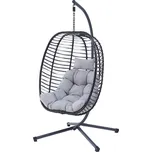 Autronic Zahradní závěsné křeslo, výplet antracit umělý ratan, potah šedá látka AZ-V1289 GREY