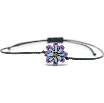 Náramek Pehucraft Náramek s dřevěným motivem kytičky fialovo modrá