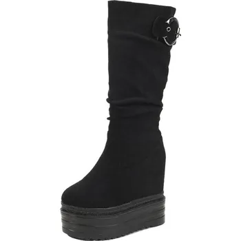 Dámské kozačky Semišové kozačky na skrytém klínu GoodDayGirl Fashion Barva: Černá, Velikost: 35