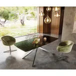 DELIFE Jídelní stůl Edge Boot 200x100 sklo s reliéfem kouřově černé 3D design křížová podnož nerezová ocel