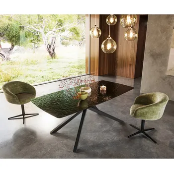 Jídelní stůl DELIFE Jídelní stůl Edge Boot 200x100 sklo s reliéfem kouřově černé 3D design křížová podnož obdélník černá