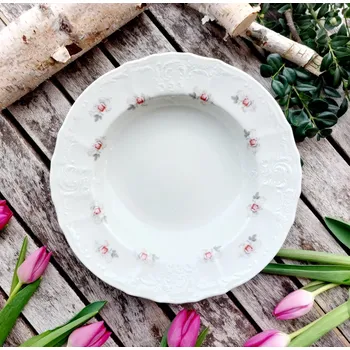 Talíř BERNADOTTE IVORY talíř hluboký 23 cm, růžovošedá házenka, Thun 1794 (Porcelánový talíř 2. jakost)