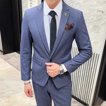 Pánský oblek Oblek do kanceláře kvalitní s vestou Velikost: L, Barva (Varianta): 2v1 set blue