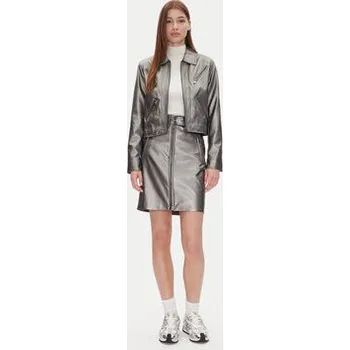 Dámská bunda DKNY Bunda z imitace kůže P4JJ6XJA Stříbrná Regular Fit L