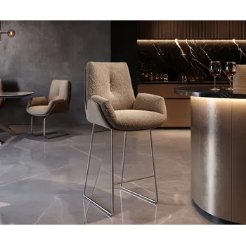 Barová židle DELIFE Barová židle Clea-Flex kombinace materiálů tmavě béžová tenká podnož nerezová ocel