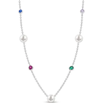 Řetízek Stříbrný řetízek s perlami a barevnými zirkony 2300