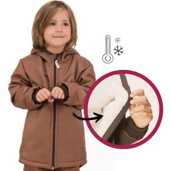 Chlapecká bunda Esito (ušito v ČR) Dětská zimní softshellová bunda Esito s kožíškem hnědá