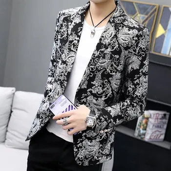 Vyšívané pánské sako s květinami na ples Velikost: XL, Barva (Varianta): Stříbrná