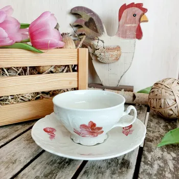 BERNADOTTE IVORY šálek s podšálkem 205 ml, červená květina, Thun 1794 (Porcelánový šálek na čaj 2. jakost)