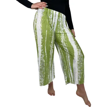 Dámské kalhoty Sale-Dámské batikované plisované volné kalhoty 911-102 - sv. zelené-Sale
