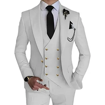 Kvalitní pánský oblek MC135 Velikost: M, Barva (Varianta): Gold knoflík White