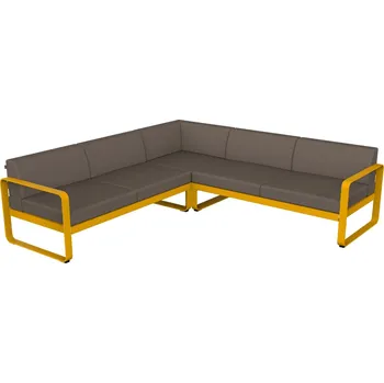 Zahradní pohovka Šedohnědá zahradní rohová pohovka Fermob Bellevie 231 cm se žlutou podnoží