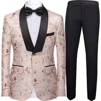 Pánský oblek Svatební oblek s barevným vyšívaným vzorem smoking Velikost: XL, Barva (Varianta): Hua se 1