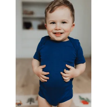 Dětské body z merino vlny a hedvábí Cosilana s krátkým rukávem modré Velikost: 50/56