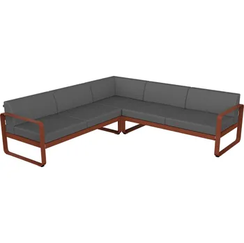 Zahradní pohovka Šedá zahradní rohová pohovka Fermob Bellevie 231 cm se zemitě červenou podnoží