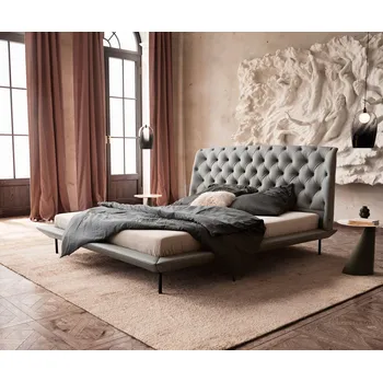 Postel DELIFE Čalouněná postel Rafinata 180x200 cm koženka světle šedá