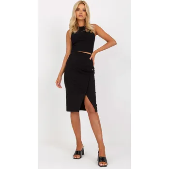 Dámská sukně Černá midi sukně s rozparkem RV-